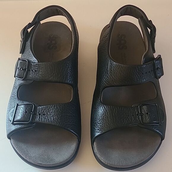 Relaxed Heel Strap Sandal Leather Tripad Comfort Sandals Black Size 7.5 W - Picture 2 of 16